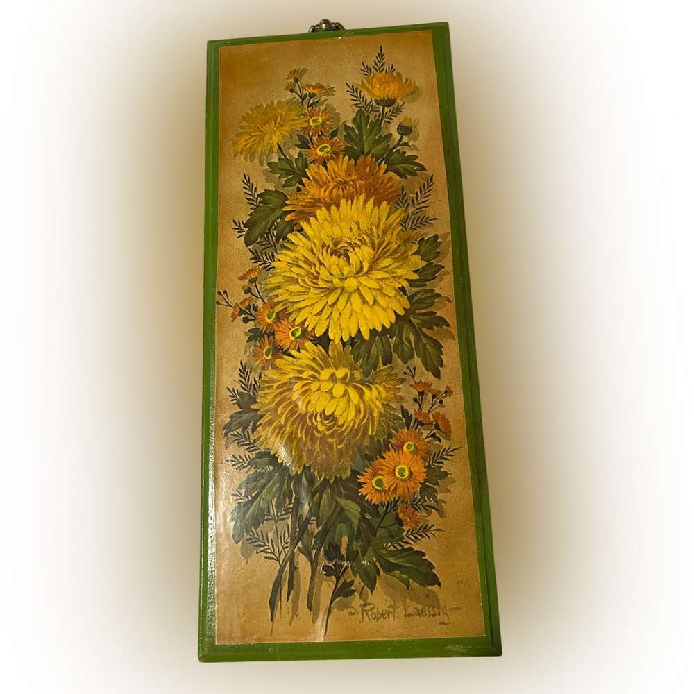 Vintage 1970s Robert Laessig Floral Hanging Art. Signed.
